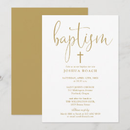 Invitación Bautizo de Letra Dorada Elegante Moderna