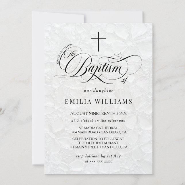 Invitación Bautizo de lujo elegante (Anverso)