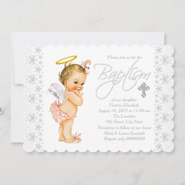 Invitación Bautizo de niña angelito (Anverso)