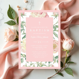 Invitación Bautizo de niña bebé floral vintage elegante