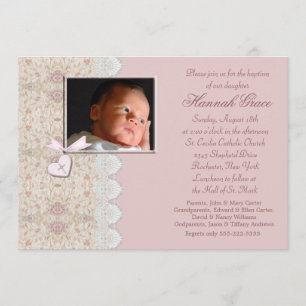 Invitación Bautizo de niña bebé rosa o confirmación