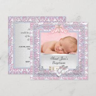 Invitación Bautizo de niña, blanco y rosa