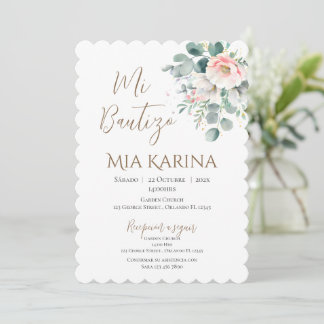 Invitación Bautizo de niña boho con un oso en nubes