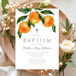 Invitación Bautizo de niña botánico de naranjas elegante