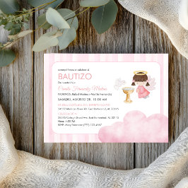Invitación Bautizo de niña católica ángel de acuarela lindo