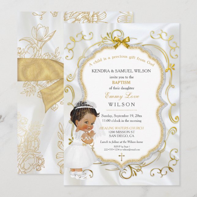 Invitación Bautizo de niña comunión cruz de oro (Anverso / Reverso)