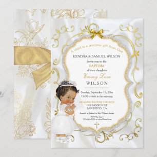Invitación Bautizo de niña comunión cruz de oro