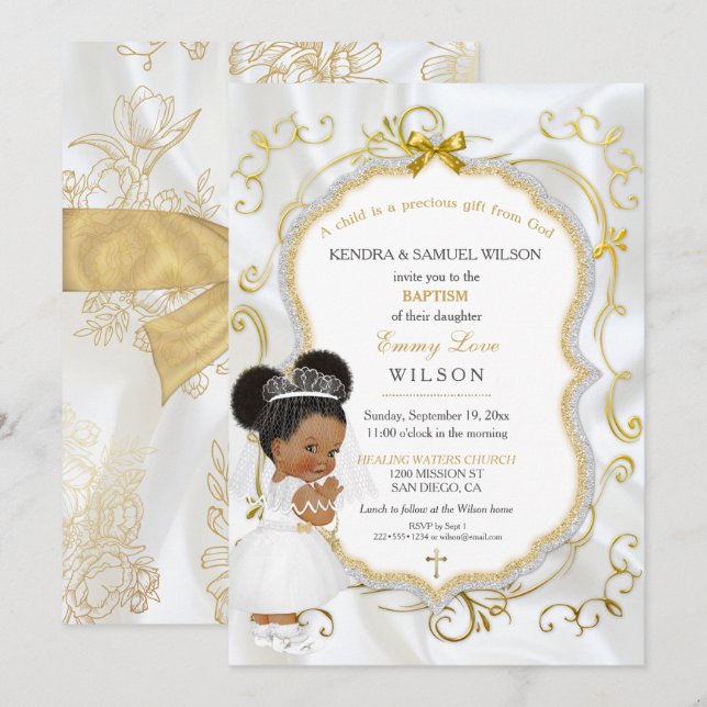 Invitación Bautizo de niña comunión cruz de oro (Anverso / Reverso)