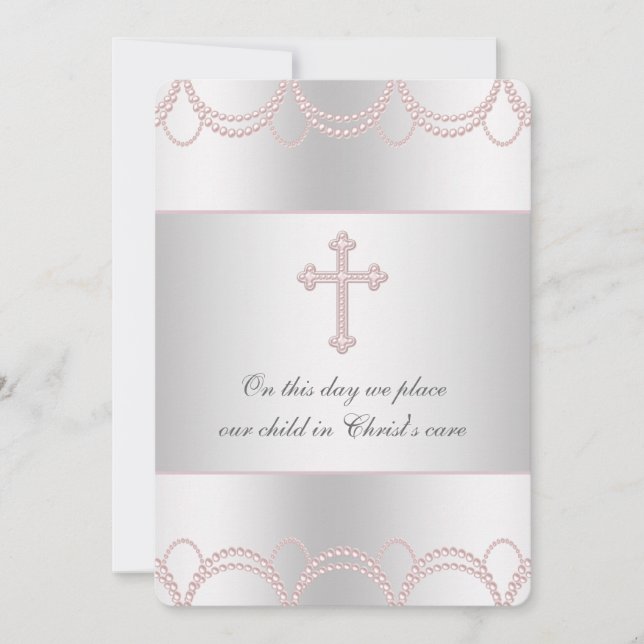 Invitación Bautizo de niña con cruz rosa (Anverso)