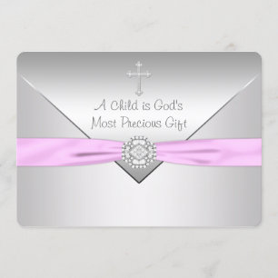 Invitación Bautizo de niña con cruz rosa