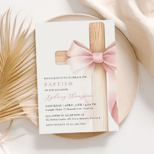 Invitación Bautizo de niña con lazo rosa bebé