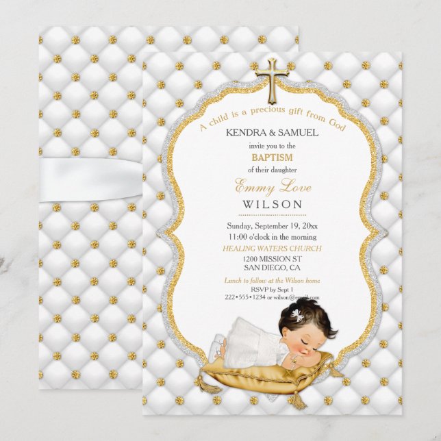 Invitación Bautizo de niña Cruz de Oro (Anverso / Reverso)
