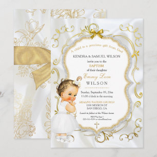 Invitación Bautizo de niña Cruz de oro con purpurina