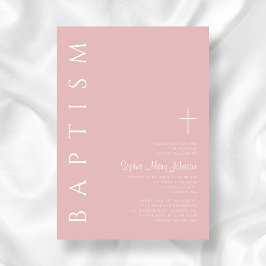 Invitación Bautizo de niña de cruz rosa pálido elegante moder