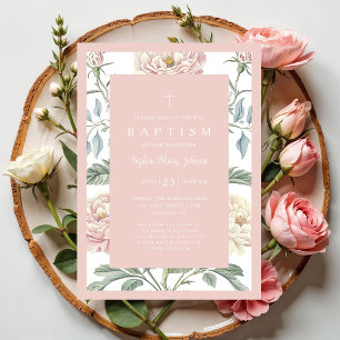 Invitación Bautizo de niña elegante vintage floral