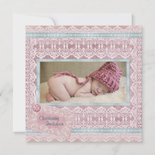 Invitación Bautizo de niña en rosa antiguo foto