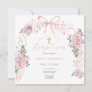 Invitación Bautizo de niña en rosa púrpura