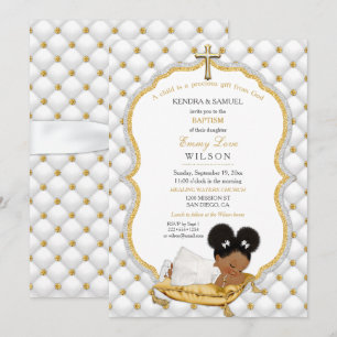 Invitación Bautizo de niña étnica Cruz de Oro