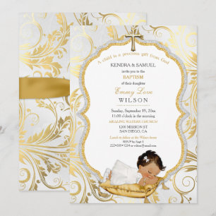 Invitación Bautizo de niña étnica Cruz de Oro