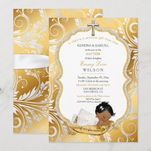 Invitación Bautizo de niña étnica Cruz de Oro