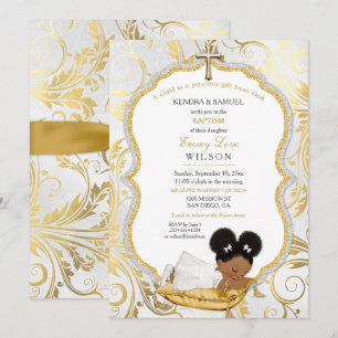 Invitación Bautizo de niña étnica Cruz de Oro