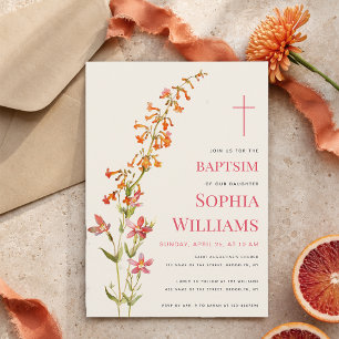 Invitación Bautizo de niña floral acuarela flores silvestres