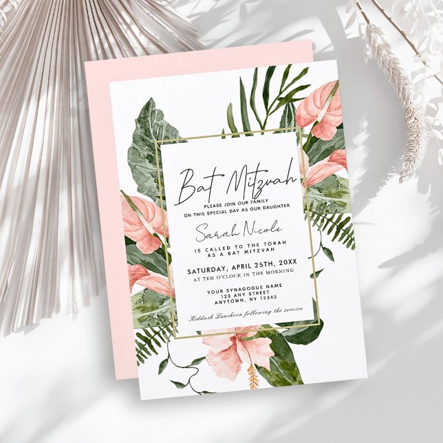 Invitación Bautizo de niña floral tropical rosa (Subido por el creador)