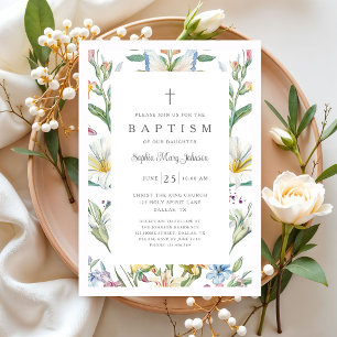 Invitación Bautizo de Niña Floral Vintage Elegante