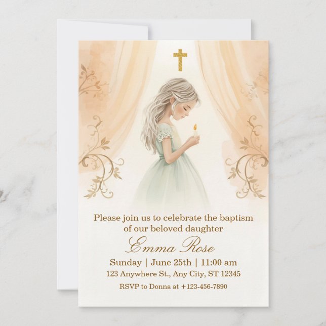 Invitación Bautizo de Niña Personalizado (Anverso)