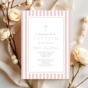 Invitación Bautizo de niña rosa elegante