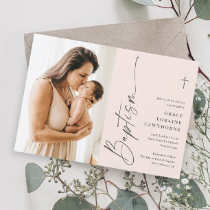 Invitación Bautizo de Niñas con Letra Moderna y Elegante