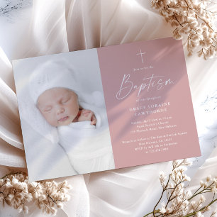 Invitación Bautizo de niñas en dusty pink con guión moderno