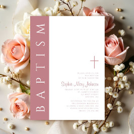 Invitación Bautizo de Niñas Rosa Escritura Moderna y Elegante