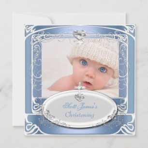 Invitación Bautizo de Niño Azul Blanco