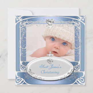 Invitación Bautizo de Niño Azul Blanco
