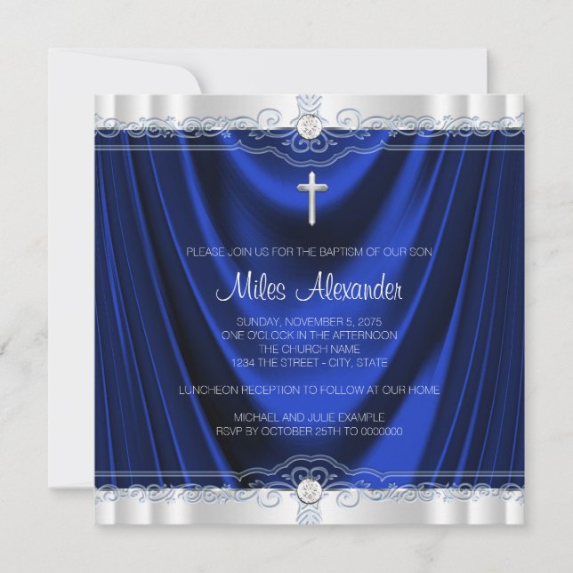 Invitación Bautizo de Niño Azul Real (Anverso)