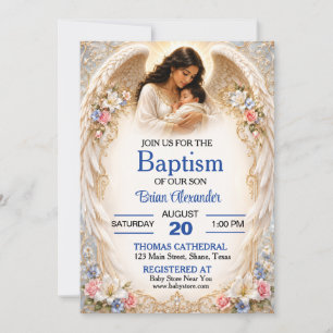 Invitación Bautizo de Niño con Ángel Hermoso