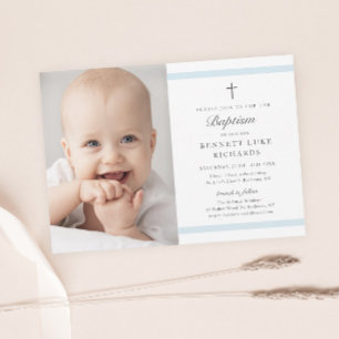 Invitación Bautizo de Niño con Foto de Elegancia Moderna