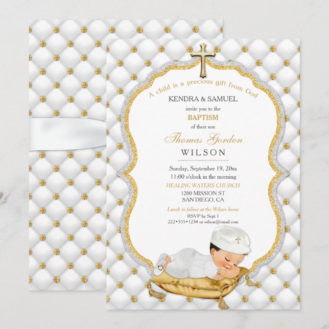 Invitación Bautizo de Niño Cruz de Oro (Anverso / Reverso)