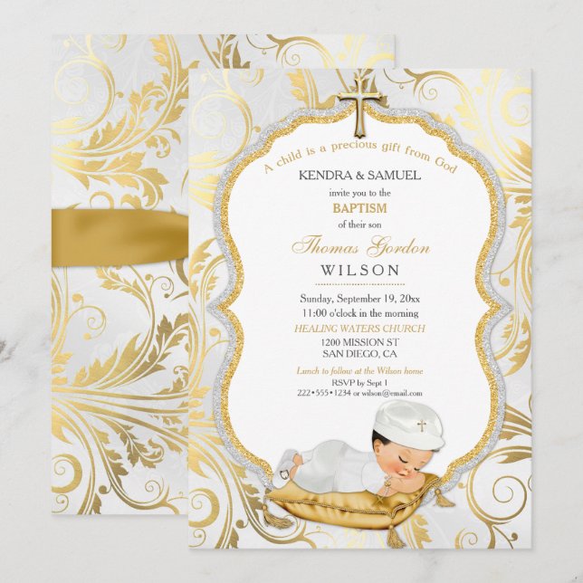 Invitación Bautizo de Niño Cruz de Oro (Anverso / Reverso)