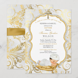 Invitación Bautizo de Niño Cruz de Oro