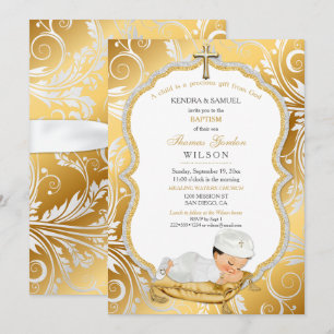 Invitación Bautizo de Niño Cruz de Oro