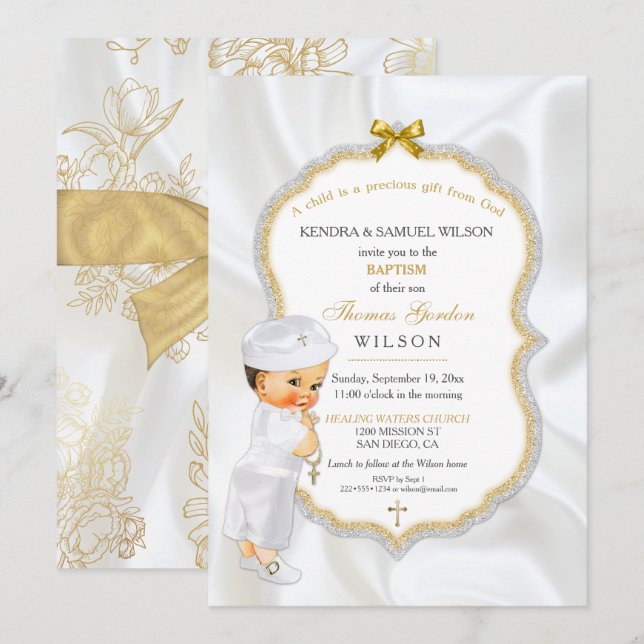 Invitación Bautizo de niño Cruz de Oro (Anverso / Reverso)
