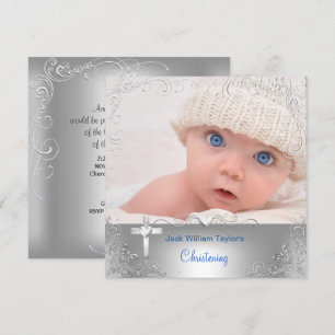 Invitación Bautizo de Niño Cruz de Plata