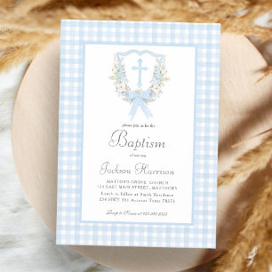 Invitación Bautizo de Niño de Cuadro Azul Elegante