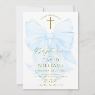Invitación Bautizo de niño elegante digital dorado y azul con