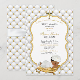 Invitación Bautizo de niño étnico Cruz de Oro