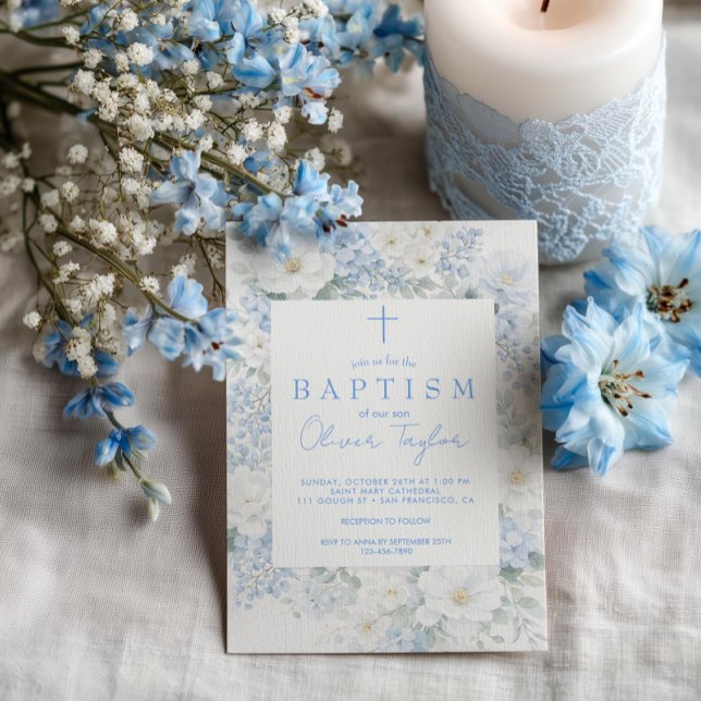 Invitación Bautizo de Niño Floral Azul (Subido por el creador)