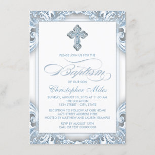 Invitación Bautizo de niño plata azul