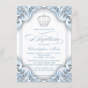 Invitación Bautizo de Niño Plata Azul Príncipe